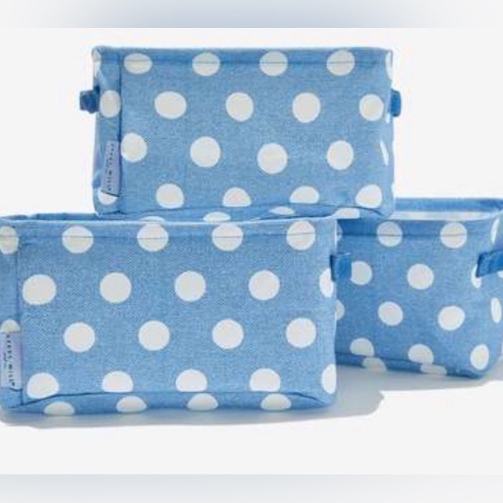 NWT STEEL MILL & CO. Storage Bin Set of 3,  Blue And White Polka Dot
